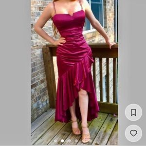 Vintage 1998 Fuchsia High Low Ruffle Sparkly Prom Dress